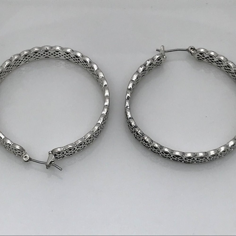 Lucky Brand Women Earrings Silver plated Hoops Ope - Picture 11 of 12